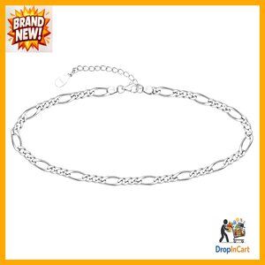 Sterling Silver Figaro Chain Bracelet Adjustable Dainty Minimalist Layering